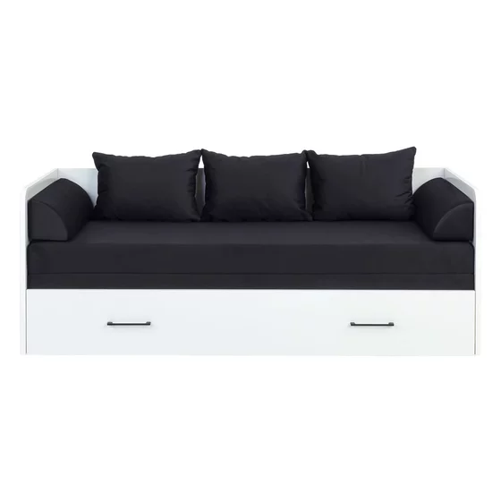 Pat cu Sertar, Perne si Saltea Timber, 80-160x200 cm, Pal Melaminat - Alb Lucios - picture - 7