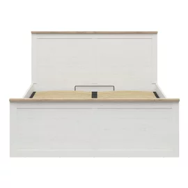 Pat Loksa B, 180x200 cm, Cu Somiera Rabatabnila si Spatiu de Depozitare, Pal Melaminat, Pin Alb/ Stejar Gradson
