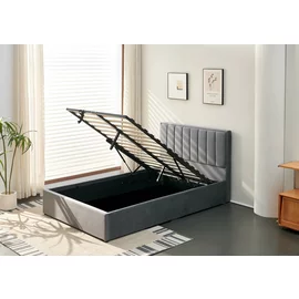 Pat Tapitat cu Somiera Rabatabila, Casablanca, 120/200 cm, Catifea, Gri