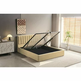 Pat Tapitat cu Somiera Rabatabila Casablanca, 140/200 cm, Stofa Catifea Beige