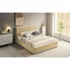 Pat Tapitat cu Somiera Rabatabila Casablanca, 140/200 cm, Stofa Catifea Beige picture - 1