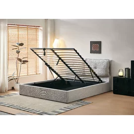 Pat Tapitat cu Somiera Rabatabila, Oasi, 180x200 cm, Stofa, Gri