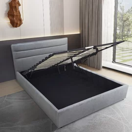 Pat Tapitat cu Somiera Rabatabila Salix, 160x200 cm, Stofa, Gri Deschis