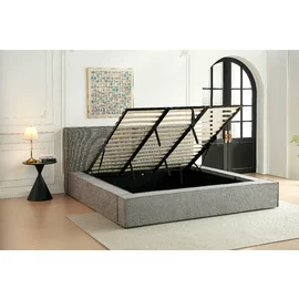 Pat Tapitat cu Somiera Rabatabila, Totti, 160x200 cm, Stofa, Gri