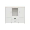 Comoda Loksa, 2 Usi + Usa Sticla + 2 Sertare, 160x43x135 cm, Pal Melaminat, Pin Alb/Stejar Gradson picture - 1