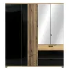 Dulap Aris, 4 Usi + 3 Sertare - AS11, 187.5x54.5x205.5 cm, Stejar Evoke/Negru Lucios picture - 1