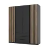 Dulap KAJA 4 Usi + 3 Sertare, BL/BL-EV 2LAM 2F 3S, 200x61.9x239 cm, Negru/Stejar Evoke picture - 2