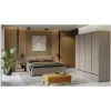 Set Dormitor Cross, Dulap 4 Usi si 2 Sertare 180x60x210 h cm, Pat 160x200 cm, 2 noptiere - 55x40x40 cm, Pal Laminat, Beige Congo/Negru picture - 1