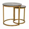 Set Masute de Cafea Nestin, Ø45x48 cm + Ø32x42 cm, Metal/MDF, Auriu/Negru Marmura picture - 1