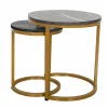 Set Masute de Cafea Nestin, Ø45x48 cm + Ø32x42 cm, Metal/MDF, Auriu/Negru Marmura picture - 2