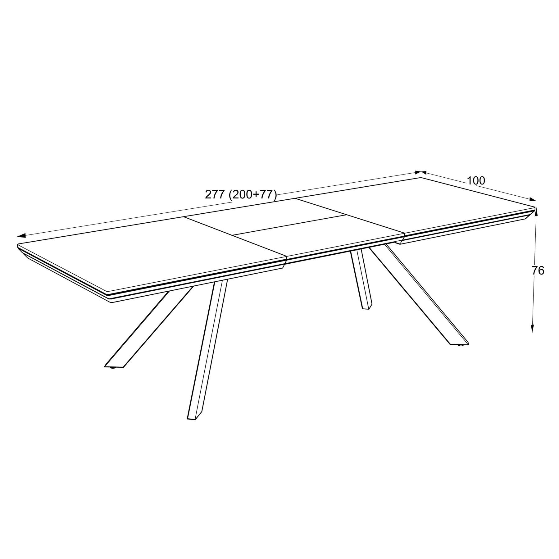 Masa Extensibila Corin 200, 200-277x100x76 cm, Metal/MDF, Negru