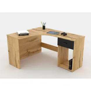 Birou de Colt Corner-24N2LU03, 155x125x75 cm, Stejar Wotan/negru
