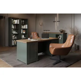 Birou Managerial Evora, 180x70x77 h cm, Verde/Stejar Lefkas