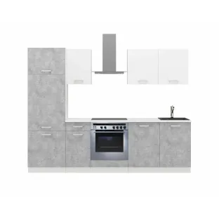 Bucatarie Toni 260 cm, Gri Beton/Alb