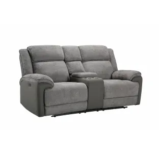 Canapea cu Recliner Electric si Bar, Orso 2RR, 197x98x104 cm, Stofa/Microfibra - Gri
