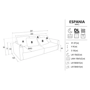 Canapea Extensibila Espania, 257x108x94 cm, Stofa Raiata, Gri Inchis