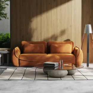 Canapea Extensibila Umea, 257x108x92 cm, Stofa, Caramiziu