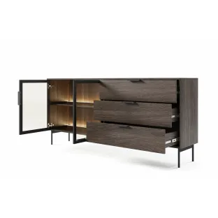Comoda 2 Usi + 3 Sertare Lumi C, 181.3x39.3x82.6 h cm, MDF/Sticla, Stejar Dunin
