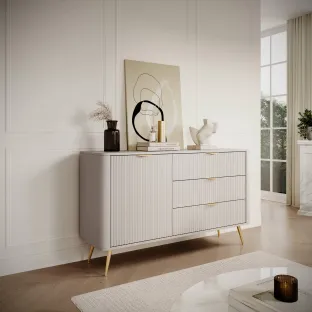 Comoda 3 Sertare + Usa, Lante 138-D3S, 138.2x38x81.2 cm, MDF, Beige