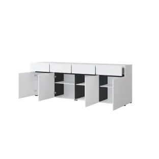 Comoda 4 Usi + 4 Sertare, Cross,  225x40x75 cm, Pal Melaminat, Alba