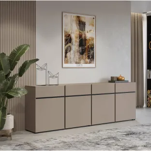 Comoda 4 Usi + 4 Sertare, Cross,  225x40x75 cm, Pal Melaminat, Beige Congo