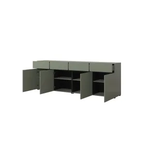 Comoda 4 Usi + 4 Sertare, Cross,  225x40x75 cm, Pal Melaminat, Verde Pin