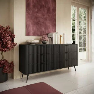 Comoda 6 Sertare, Lante 163-6S, 163.2x38x81.2 cm, MDF, Negru