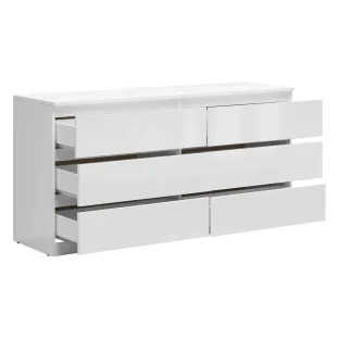 Comoda 6 Sertare Timber, 150x45x75.5 cm, Pal Melaminat,  Alb Lucios