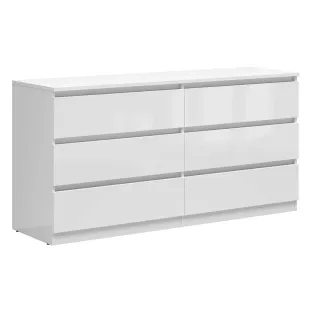 Comoda 6 Sertare Timber, 150x45x75.5 cm, Pal Melaminat,  Alb Lucios