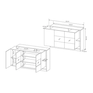  Comoda Alva, 155x40x93.5 cm, Alb/Stejar Gradson