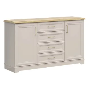 Comoda Flandra cu 2 Usi + 4 Sertare, 154x44x89.5 h cm, Pal Melaminat/MDF, Casmir/Stejar Mauvella
