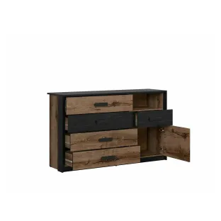 Comoda Kingsley 5 Sertare + Usa, 150x41x90 h cm Stejar Monastery/Negru