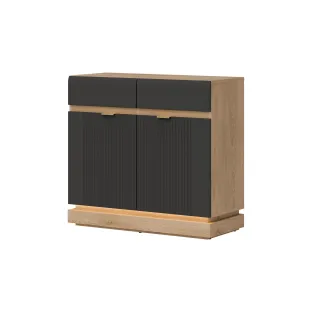 Comoda Milton 2 Usi ML02, 95x40.5x88 h cm, Pal Melaminat/MDF, Stejar Cremona/Antracit