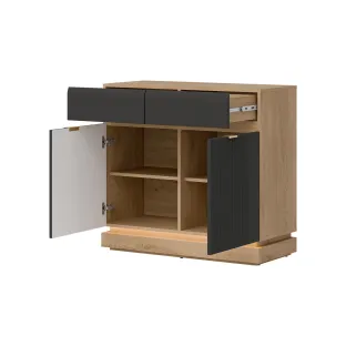 Comoda Milton 2 Usi ML02, 95x40.5x88 h cm, Pal Melaminat/MDF, Stejar Cremona/Antracit