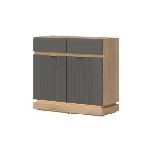 Comoda Milton 2 Usi ML02, 95x40.5x88 h cm, Pal Melaminat/MDF, Stejar Cremona/Gri