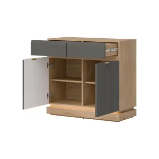Comoda Milton 2 Usi ML02, 95x40.5x88 h cm, Pal Melaminat/MDF, Stejar Cremona/Gri