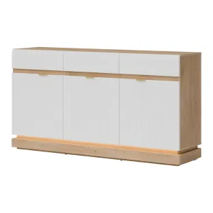 Comoda Milton 3 Usi+3 Sertare ML03, 163.5x40.5x88 h cm, Pal Melaminat/MDF, Stejar Cremona/Alb Mat