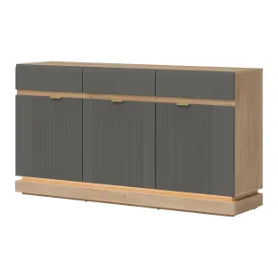 Comoda Milton 3 Usi+3 Sertare ML03, 163.5x40.5x88 h cm, Pal Melaminat/MDF, Stejar Cremona/Gri