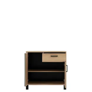 Comoda Noel NE02, 2 Usi + sertar, 88x39x84 cm, Stejar Evoke/Negru