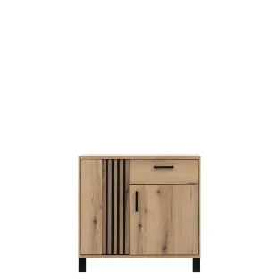 Comoda Noel NE02, 2 Usi + sertar, 88x39x84 cm, Stejar Evoke/Negru