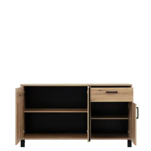 Comoda Noel NE03, 3 Usi + sertar, 148x39x84 cm, Stejar Evoke/Negru