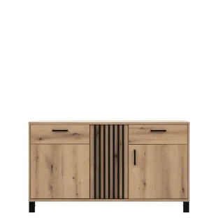 Comoda Noel NE03, 3 Usi + sertar, 148x39x84 cm, Stejar Evoke/Negru