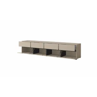 Comoda TV 4 Usi Rabatabile + 4 Sertare, Cross,  225x40x48 cm, Pal Melaminat, Beige Congo