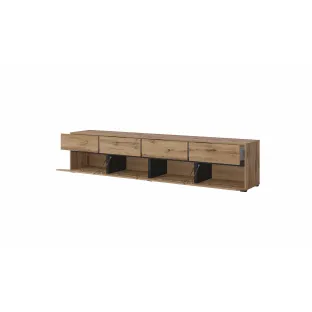 Comoda TV 4 Usi Rabatabile + 4 Sertare, Cross,  225x40x48 cm, Pal Melaminat, Stejar Wotan