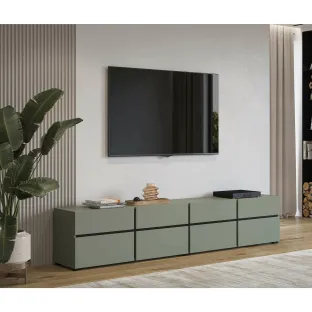 Comoda TV 4 Usi Rabatabile + 4 Sertare, Cross,  225x40x48 cm, Pal Melaminat, Verde Pin