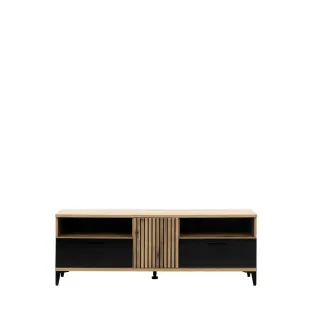 Comoda TV Aris AS1, 148x39x53 cm, Stejar Evoke/Negru Lucios