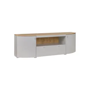 Comoda TV cu 2 Usi  + Sertar, Sambuca, 180x44x61 cm, Stejar Coast Evoke/Gri