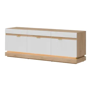 Comoda TV Milton ML01, 163.5x40.5x58.5 h cm, Pal Melaminat/MDF, Stejar Cremona/Alb Mat
