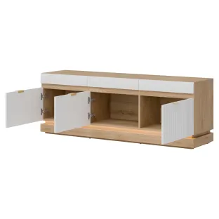 Comoda TV Milton ML01, 163.5x40.5x58.5 h cm, Pal Melaminat/MDF, Stejar Cremona/Alb Mat
