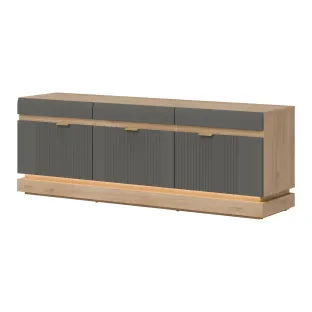 Comoda TV Milton ML01, 163.5x40.5x58.5 h cm, Pal Melaminat/MDF, Stejar Cremona/Gri